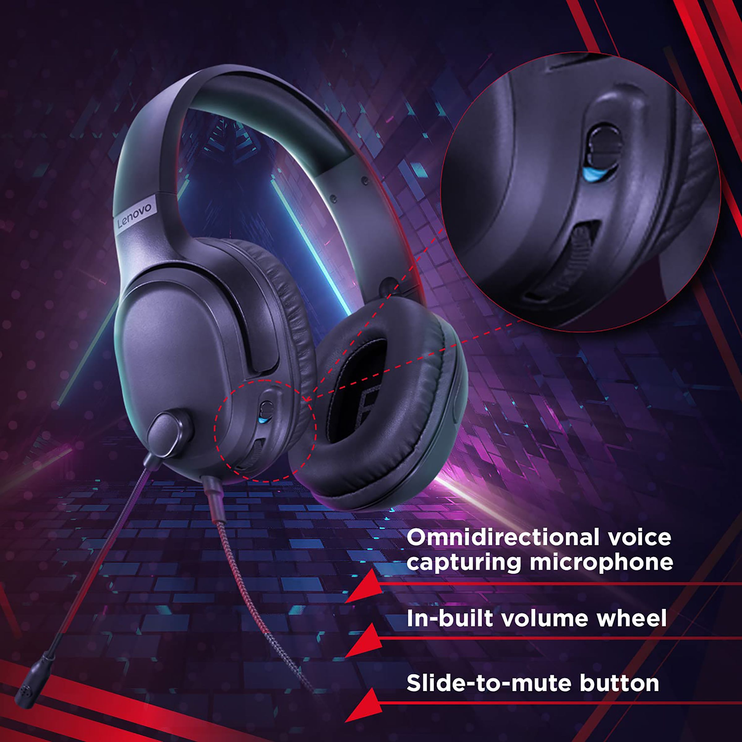 Buy Lenovo Ideapad H100 Gxd1c67963 Wired Gaming Headset With Noise Cancellation Inbuilt Volume 4683